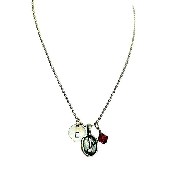 Jewel Kade Monogram E Music Note Silver Tone Ball Chain Charm Necklace - Picture 2 of 6